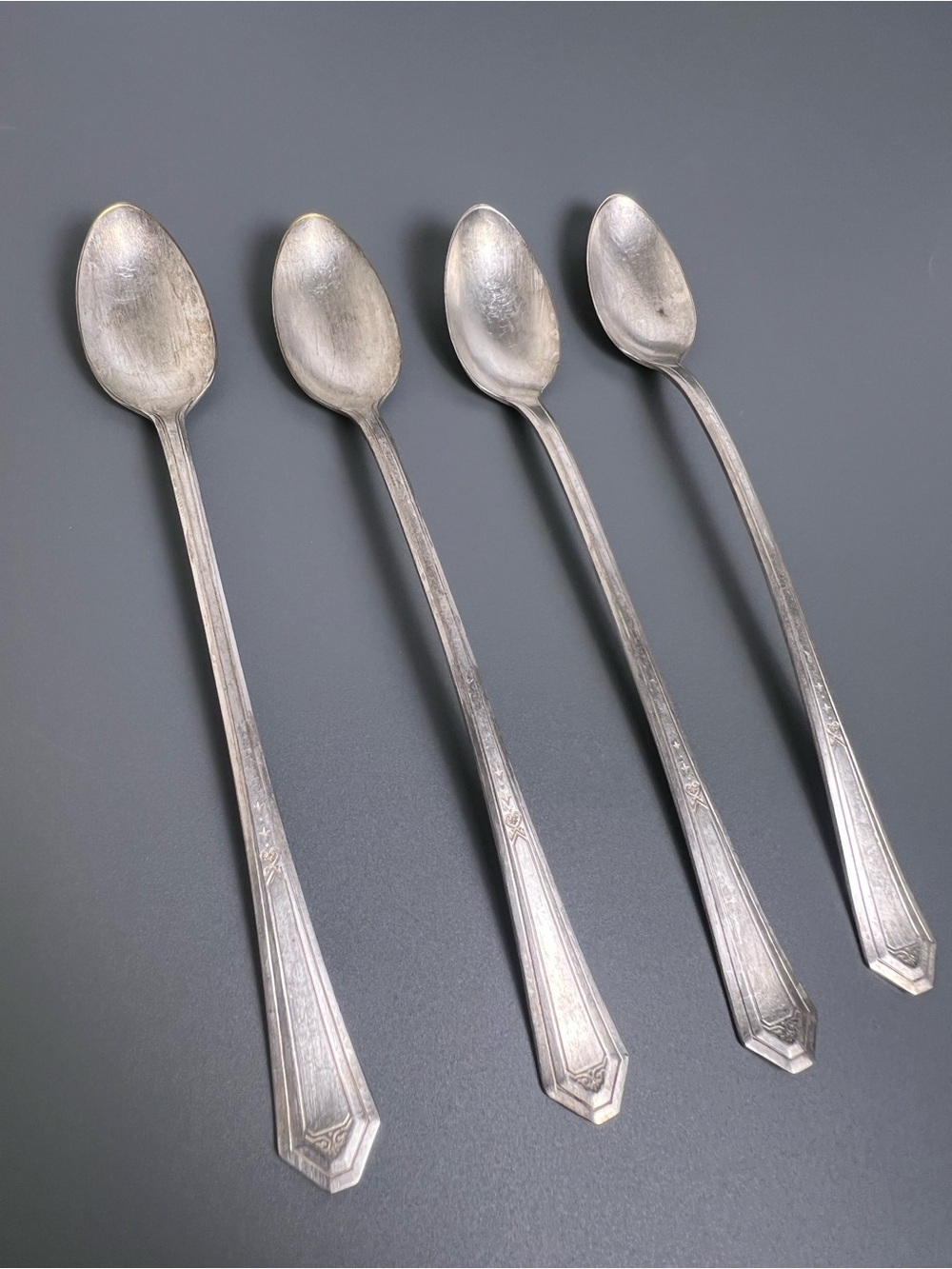 Lot of 4 Sheffield Plate Eight Silver Plate Ice Tea Spoons Needs Polishing